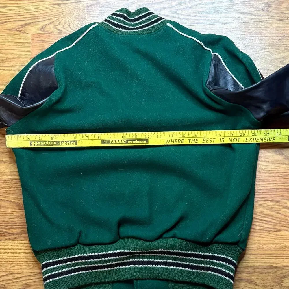 Vintage Kaye Bros Green Wool Leather Sleeve Varsity Letterman Jacket USA M